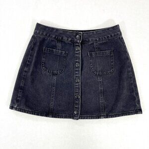 BRANDY MELVILLE Size 26 Snap Front Pocket A-Line Black Cotton Mini Skirt